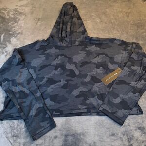 YOGALICIOUS LUX Cropped Hoodie Black Camo Print Athleisure Womens XL NWT